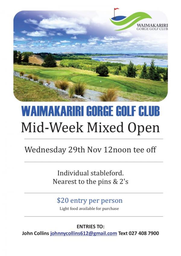 Waimak Gorge Mid Week Mixed Nov